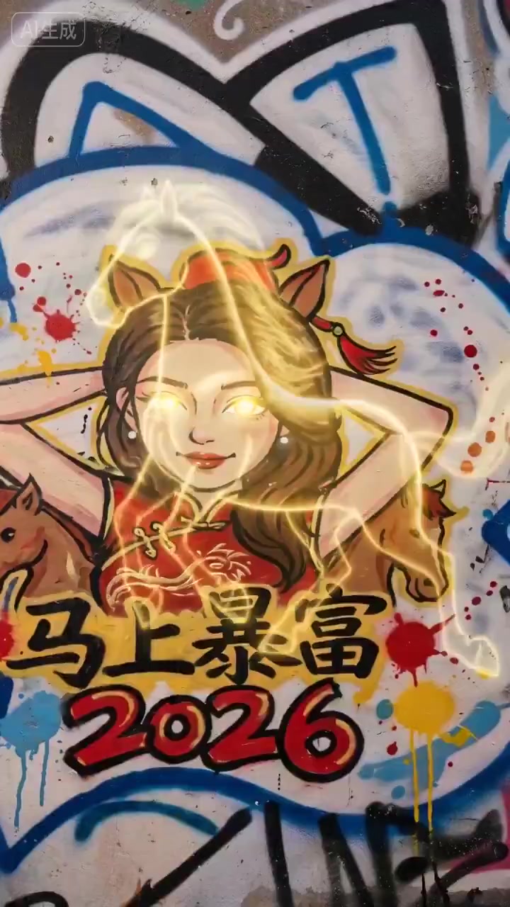 马年迎财神涂鸦墙动画