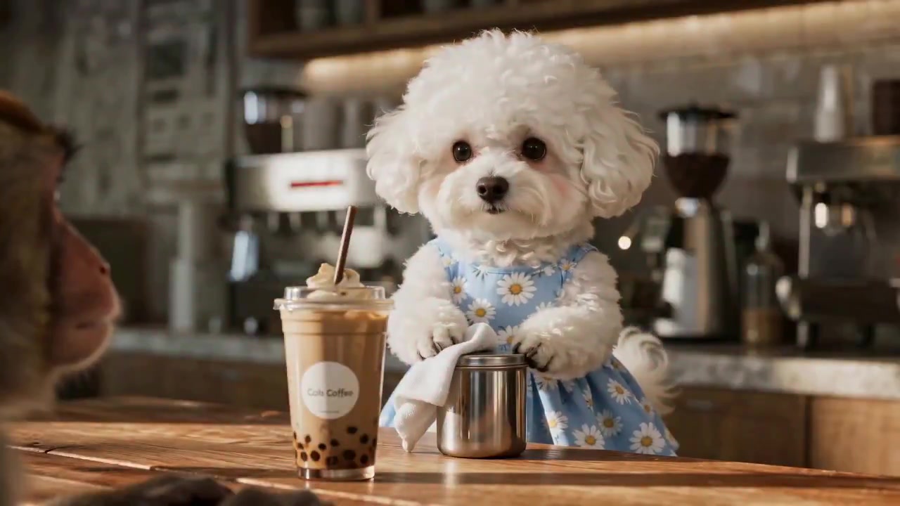 猴子向比熊点奶茶